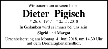Traueranzeige von Dieter Pigisch  von Gmünder Tagespost
