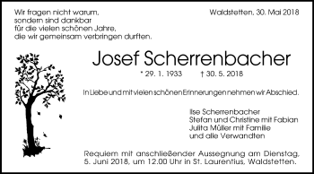 Traueranzeige von Josef Scherrenbacher 