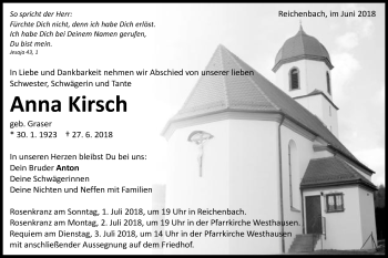 Traueranzeige von Anna Kirsch von Schwäbische Post