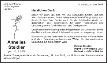 Traueranzeige von Anneliese Steidler von Schwäbische Post