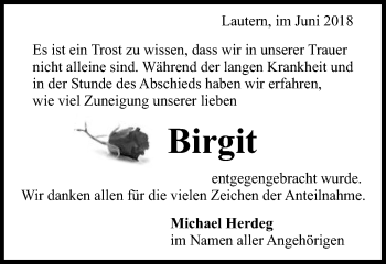 Traueranzeige von Birgit Herdeg von Gmünder Tagespost