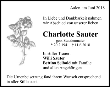 Traueranzeige von Charlotte Sauter von Schwäbische Post