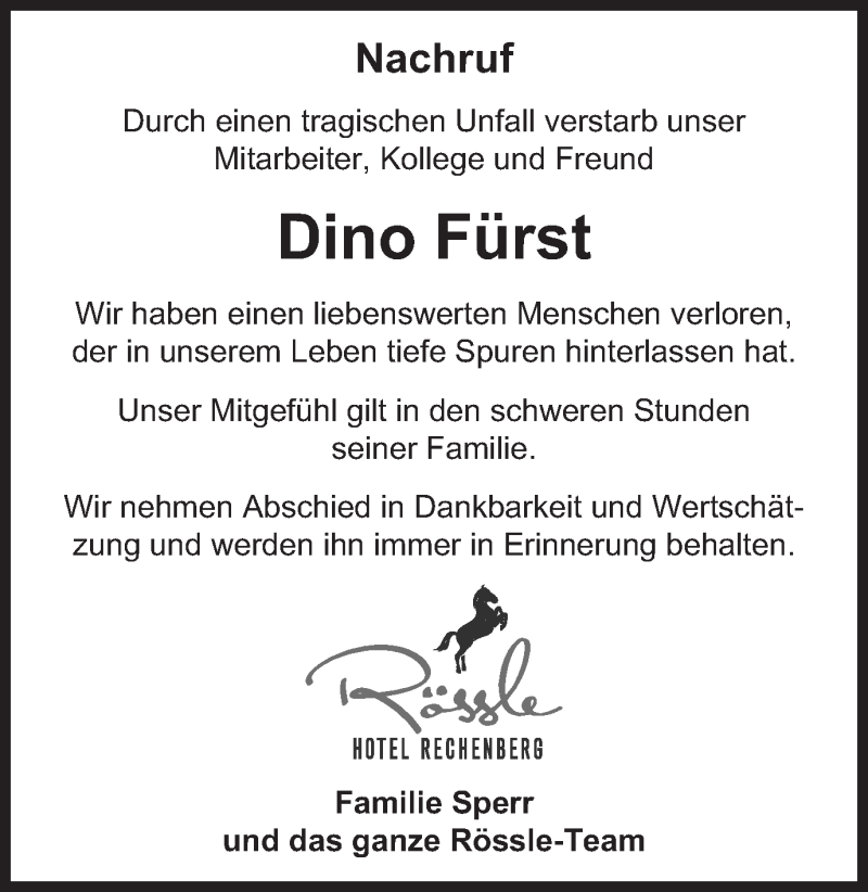 Traueranzeige für Dino Fürst vom 07.06.2018 aus Schwäbische Post