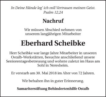 Traueranzeige von Eberhard Scheibke von Schwäbische Post