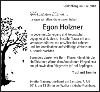 Traueranzeige von Egon Holzner von Bopfinger Stadtanzeiger