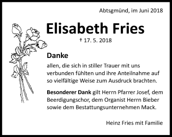Traueranzeige von Elisabeth Fries von Schwäbische Post