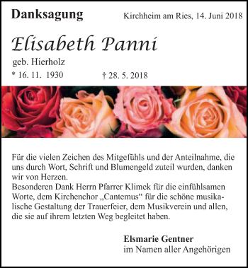 Traueranzeige von Elisabeth Panni von Schwäbische Post