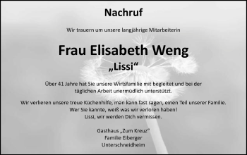 Traueranzeige von Elisabeth Weng von Schwäbische Post