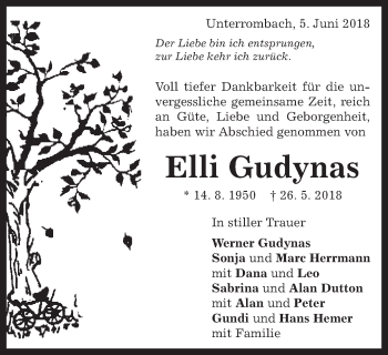 Traueranzeige von Elli Gudynas von Schwäbische Post
