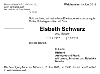 Traueranzeige von Elsbeth Schwarz von Gmünder Tagespost