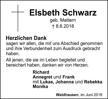Traueranzeige von Elsbeth Schwarz von Gmünder Tagespost