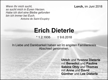 Traueranzeige von Erich Dieterle von Gmünder Tagespost