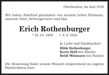 Traueranzeige von Erich Rothenburger von Amtsblatt_Oko