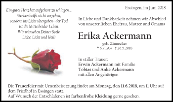 Traueranzeige von Erika Ackermann von Schwäbische Post