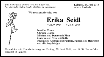 Traueranzeige von Erika Seidl von Gmünder Tagespost