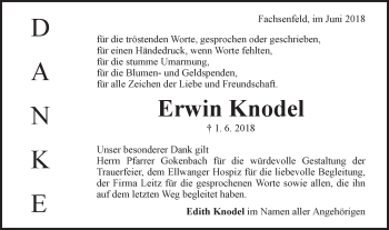 Traueranzeige von Erwin Knodel von Schwäbische Post