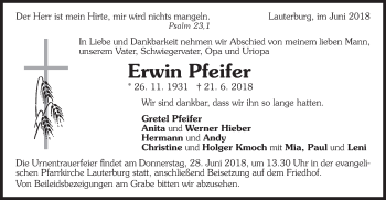 Traueranzeige von Erwin Pfeifer von Schwäbische Post