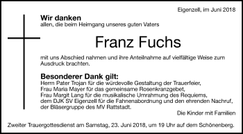 Traueranzeige von Franz Fuchs von Schwäbische Post
