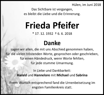 Traueranzeige von Frieda Pfeifer von Schwäbische Post