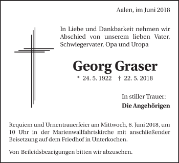 Traueranzeige von Georg Graser von Schwäbische Post