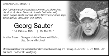 Traueranzeige von Georg Sauter von Schwäbische Post
