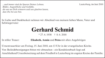 Traueranzeige von Gerhard Schmid von Schwäbische Post