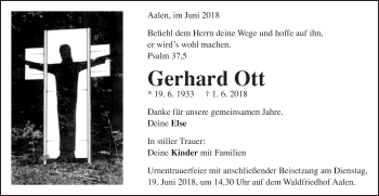 Traueranzeige von Gerhardt Ott von Schwäbische Post