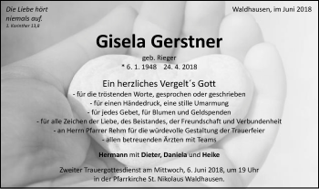 Traueranzeige von Gisela Gerstner von Schwäbische Post