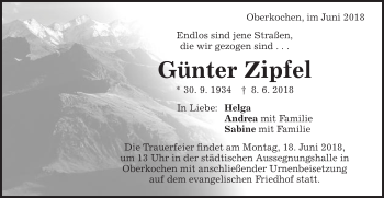 Traueranzeige von Günter Zipfel von Schwäbische Post