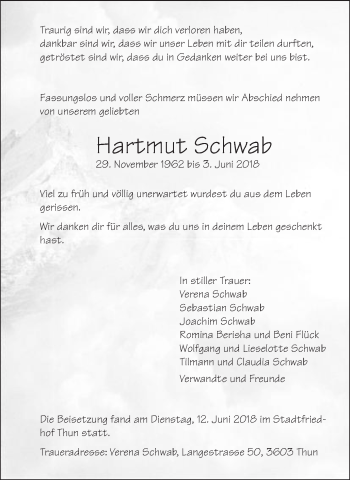 Traueranzeige von Hartmut Schwab von Amtsblatt_Oko