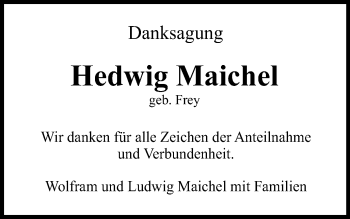 Traueranzeige von Hedwig Maichel von Gmünder Tagespost
