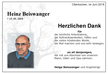 Traueranzeige von Heinz Beiswanger von Amtsblatt_Oko