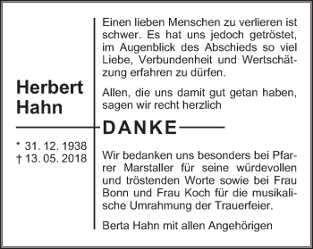Traueranzeige von Herbert Hahn von Amtsblatt_Oko