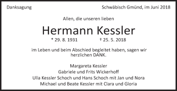 Traueranzeige von Hermann Kessler von Gmünder Tagespost