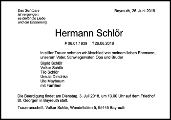 Traueranzeige von Hermann Schlör von Schwäbische Post