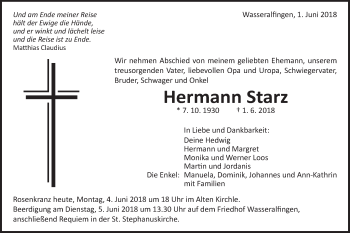 Traueranzeige von Hermann Starz von Schwäbische Post