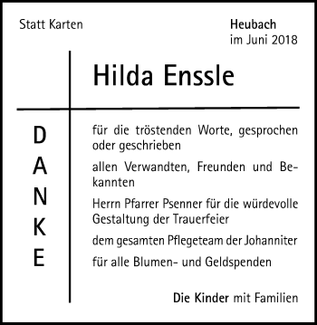 Traueranzeige von Hilda Enssle von Gmünder Tagespost