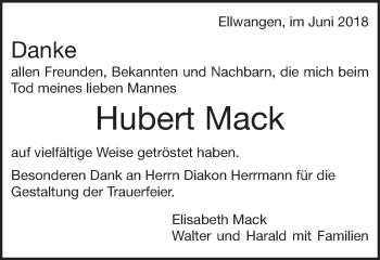 Traueranzeige von Hubert Mack