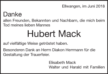 Traueranzeige von Hubert Mack von Schwäbische Post