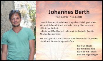 Traueranzeige von Johannes Berth von Schwäbische Post