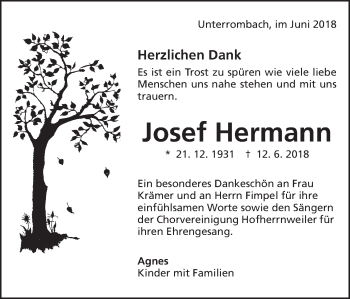 Traueranzeige von Josef Hermann von Schwäbische Post