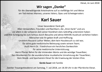 Traueranzeige von Karl Sauer von Schwäbische Post