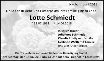 Traueranzeige von Lotte Schmiedt von Gmünder Tagespost