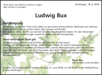 Traueranzeige von Ludwig Bux von Schwäbische Post