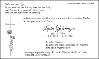 Traueranzeige von Luisa Göhringer von Schwäbische Post