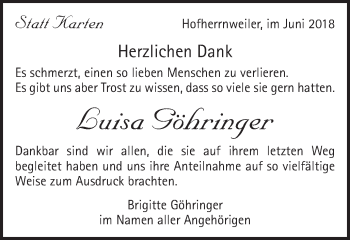 Traueranzeige von Luisa Göhringer von Schwäbische Post