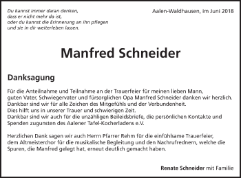 Traueranzeige von Manfred Schneider von Schwäbische Post