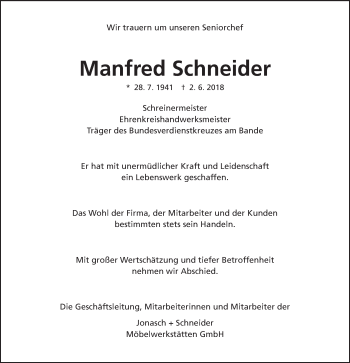Traueranzeige von Manfred Schneider von Schwäbische Post