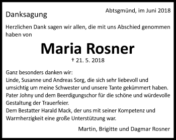 Traueranzeige von Maria Rosner von Schwäbische Post