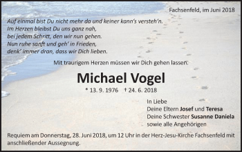 Traueranzeige von Michael Vogel von Schwäbische Post